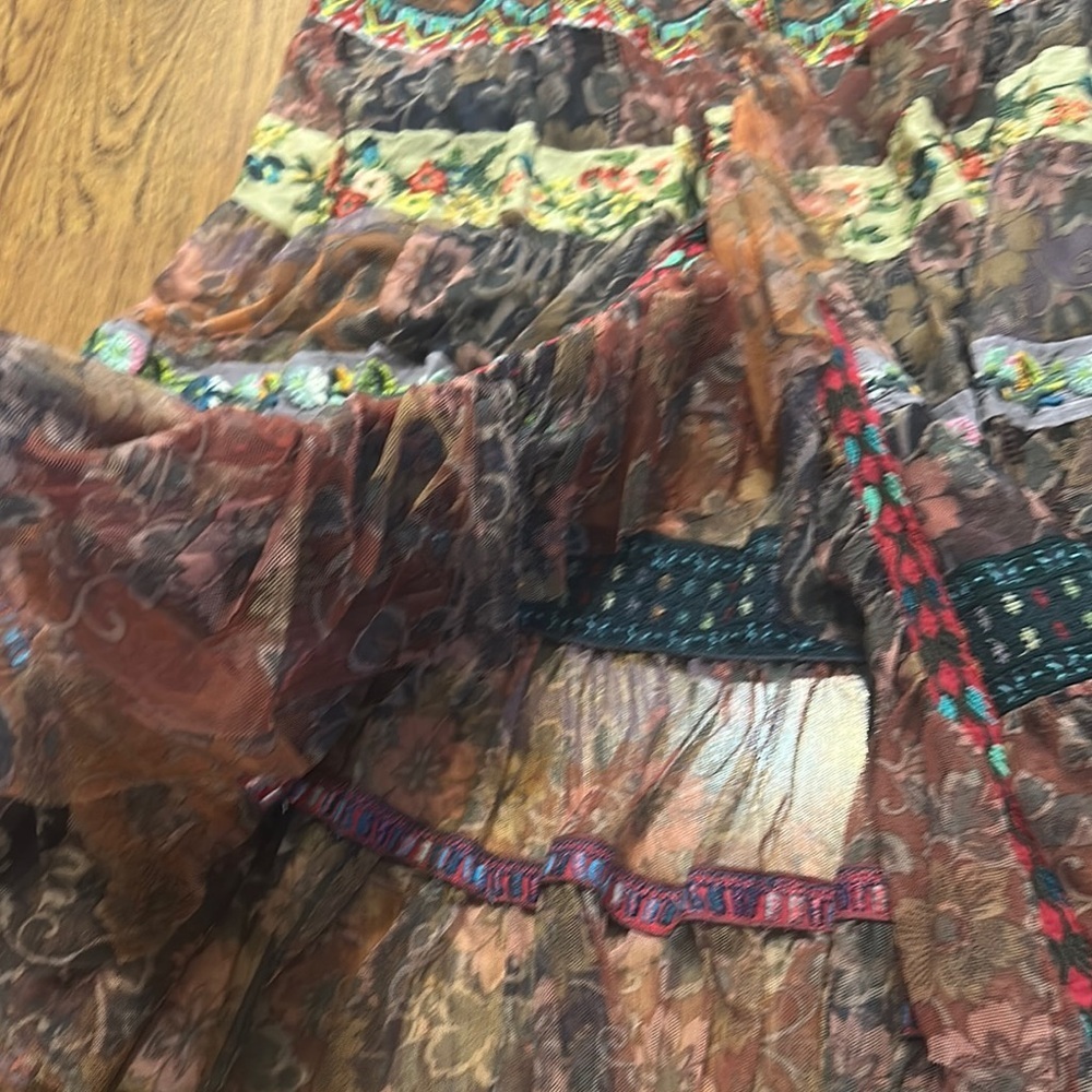 Johnny Was BIYA Bohemian Multicolor Tiered Skirt M tiered front slit lined boho - Picture 3 of 8
